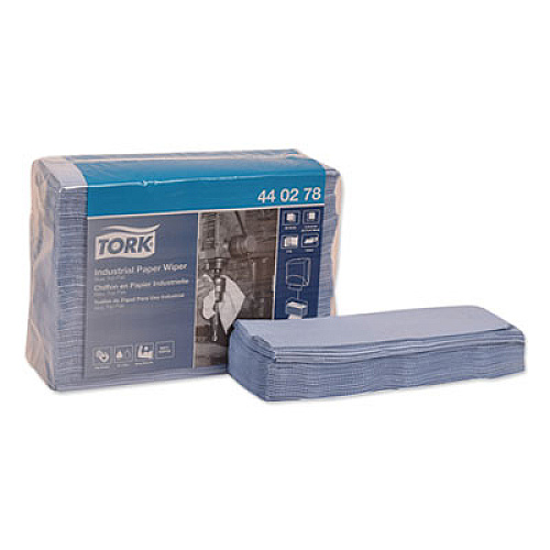 Tork Industrial Paper Wiper, 4-Ply, 12.8 x 16.4, Unscented, Blue, 90/Pack, 5 Packs/Carton (440278)