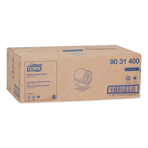 Tork Universal Hand Towel Roll, Notched, 1-Ply, 8" x 800 ft, Natural White, 6 Rolls/Carton (8031400)