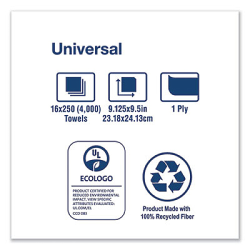 Tork Universal Multifold Hand Towel, 1-Ply, 9.13 x 9.5, White, 250/Pack,16 Packs/Carton (MB540A)