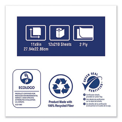 Tork Universal Perforated Kitchen Towel Roll, 2-Ply, 11 x 9, Natural, 210/Roll,12 Rolls/Carton (HK1975A)