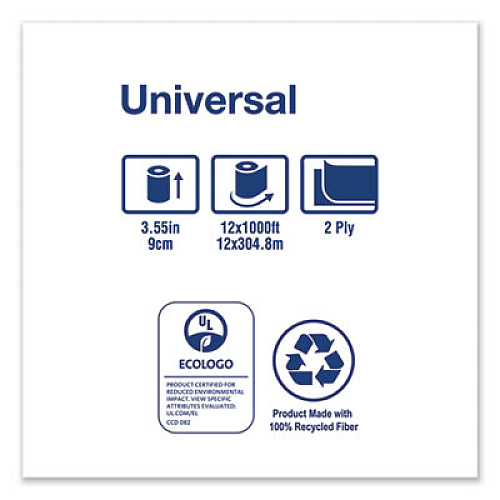 Tork Universal Jumbo Bath Tissue, Septic Safe, 2-Ply, 3.48" x 1,000 ft, White, 12 Rolls/Carton (TJ0922A)