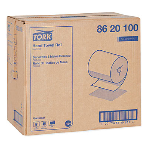 Tork Universal Hand Towel Roll, Notched, 1-Ply, 8" x 425 ft, Natural, 12 Rolls/Carton (8620100)