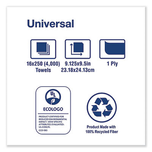 Tork Universal Multifold Hand Towel, 1-Ply, 9.13 x 9.5, Natural, 250/Pack, 16 Packs/Carton (MK530A)