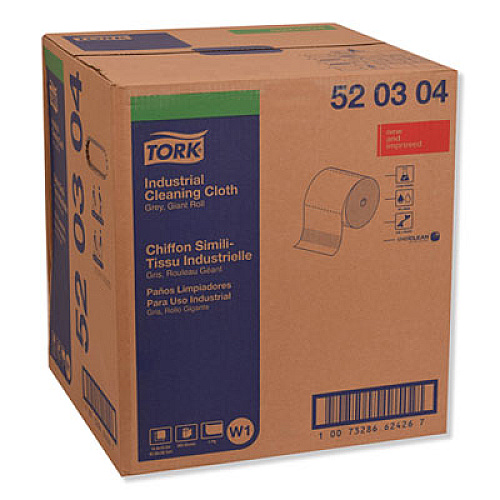 Tork INDUSTRIAL CLEANING CLOTHS, 1-PLY, 16.9 X 15, GRAY, 950/ROLL (520304)