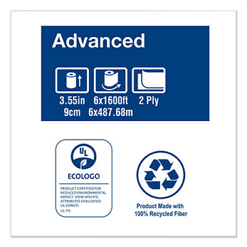 Tork Advanced Jumbo Bath Tissue, Septic Safe, 2-Ply, 3.48" x 1,600 ft, White, 6 Rolls/Carton (12021502)