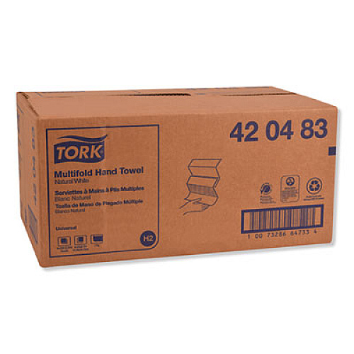 Tork Multifold Towels, 9.13 x 9.5, Natural White, 250/Pack, 16 Packs/Carton (420483)