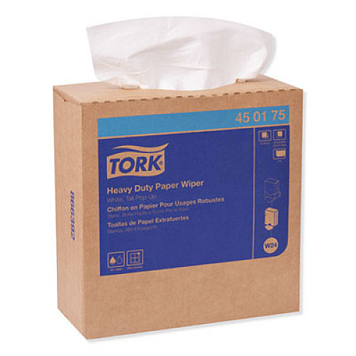 Tork Heavy-Duty Paper Wiper, 1-Ply, 9.25 x 16.25, Unscented, White, 90 Wipes/Box, 10 Boxes/Carton (450175)
