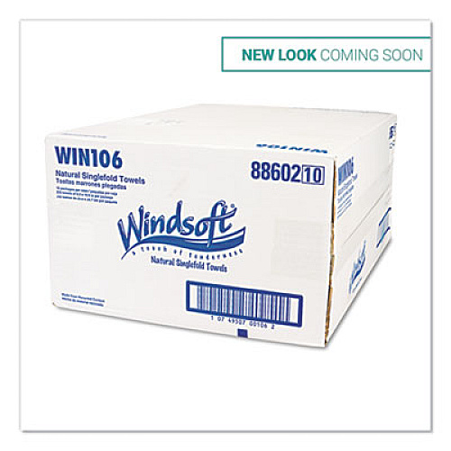 Windsoft Singlefold Towels, 1 Ply, 9.5 x 9., Natural, 250/Pack, 16 Packs/Carton (WIN106)