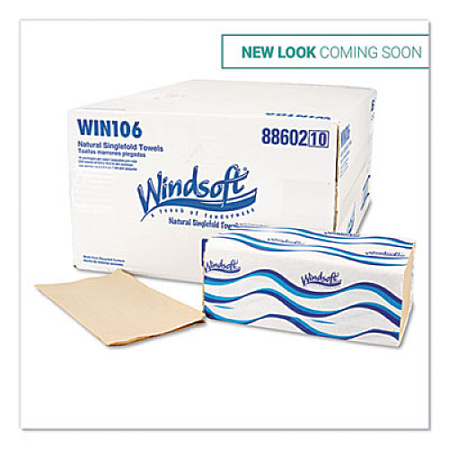 Windsoft Singlefold Towels, 1 Ply, 9.5 x 9., Natural, 250/Pack, 16 Packs/Carton (WIN106)
