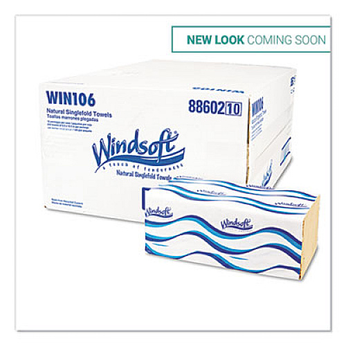 Windsoft Singlefold Towels, 1 Ply, 9.5 x 9., Natural, 250/Pack, 16 Packs/Carton (WIN106)
