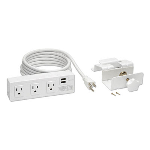 Tripp Lite Three-Outlet Surge Protector with Two USB Ports, 10 ft Cord, 510 Joules, White (TLP310USBCW)