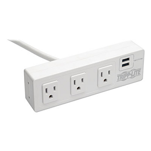 Tripp Lite Three-Outlet Surge Protector with Two USB Ports, 10 ft Cord, 510 Joules, White (TLP310USBCW)