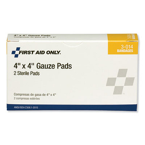 First Aid Only Gauze Pads, Sterile, 4 x 4, 2/Box (3014)