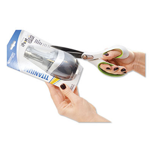 Westcott CarboTitanium Bonded Scissors, 8" Long, 3.25" Cut Length, White/Green Straight Handle (16447)