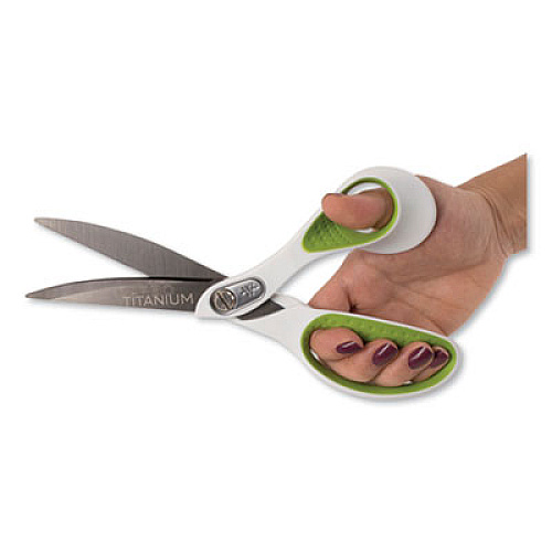 Westcott CarboTitanium Bonded Scissors, 9" Long, 4.5" Cut Length, White/Green Bent Handle (16445)