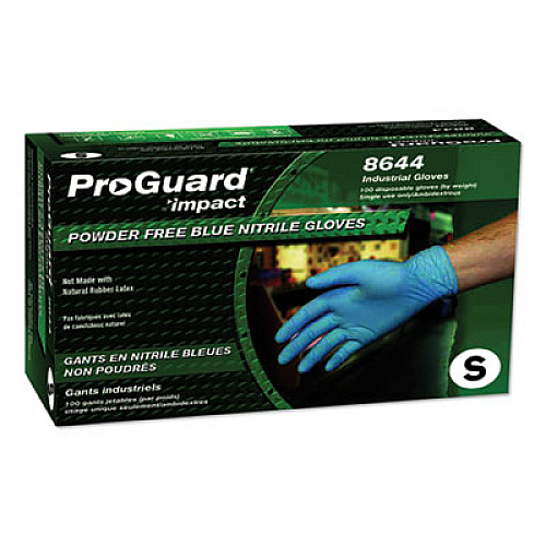 Impact PRO-GUARD DISPOSABLE POWDER-FREE GENERAL-PURPOSE NITRILE GLOVES, BLUE, SMALL, 100/BOX, 10 BOXES/CARTON (8644S)