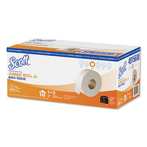 Scott Essential 100% Recycled Fiber JRT Bathroom Tissue, Septic Safe, 2-Ply, White, 1000 ft, 4 Rolls/Carton (49156)