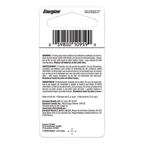 Energizer 357/303 Silver Oxide Button Cell Battery, 1.5 V (357BPZ)