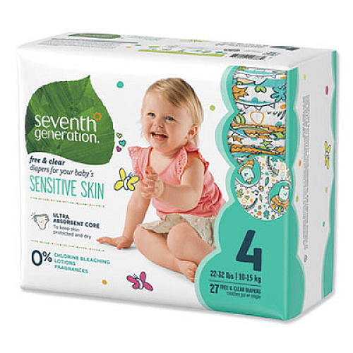 Seventh Generation FREE AND CLEAR BABY DIAPERS, SIZE 4, 22 LBS TO 32 LBS, 108/CARTON (44063)