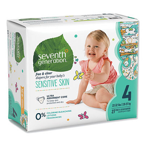 Seventh Generation FREE AND CLEAR BABY DIAPERS, SIZE 4, 22 LBS TO 32 LBS, 108/CARTON (44063)
