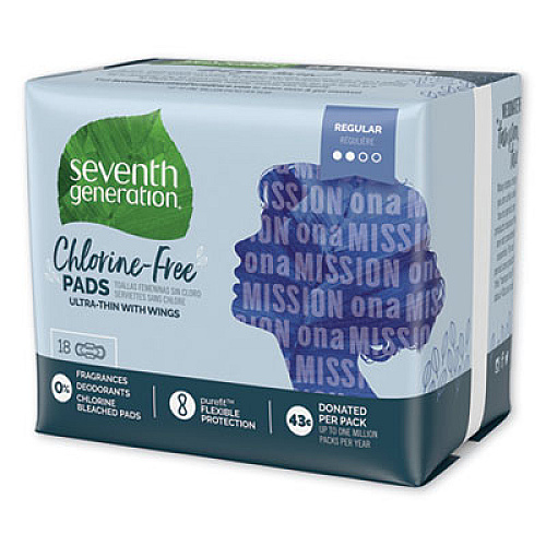 Seventh Generation CHLORINE-FREE ULTRA THIN PADS WITH WINGS, REGULAR, 18/PACK, 6 PACKS/CARTON (450022)