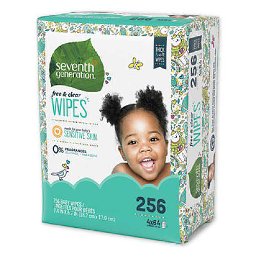 Seventh Generation Free and Clear Baby Wipes, Refill, 7 x 7, Unscented, White, 256/Pack (34219)
