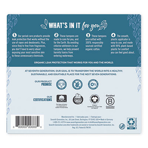 Seventh Generation 45108CT Organic Cotton Tampons