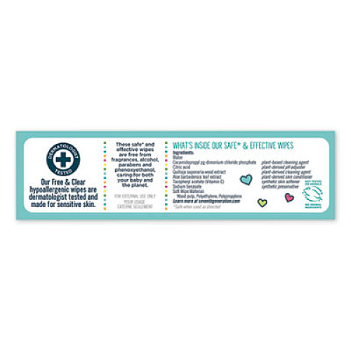Seventh Generation Free and Clear Baby Wipes, 7 x 7, Refill, Unscented, White, 256/Pack, 3 Packs/Carton (34219CT)