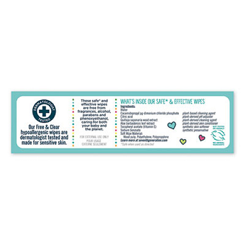 Seventh Generation Free and Clear Baby Wipes, Refill, 7 x 7, Unscented, White, 256/Pack (34219)