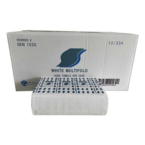 GEN Multi-Fold Paper Towels, 1-Ply, White, 334 Towels/Pack, 12 Packs/Carton (GEN1520)