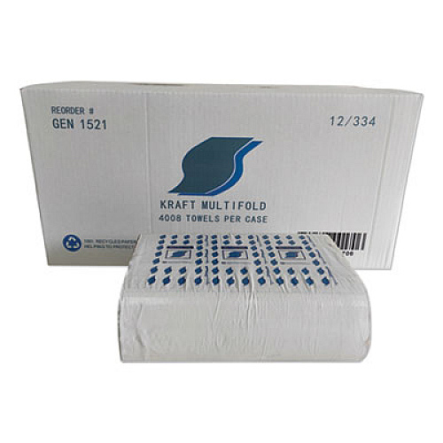 GEN Multi-Fold Paper Towels, 1-Ply, Brown, 334 Towels/Pack, 12 Packs/Carton (GEN1521)