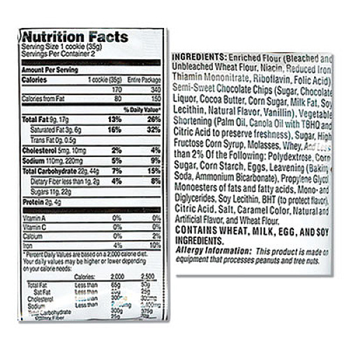 Grandma's COOKIES - SINGLE SERVE, CHOCOLATE CHIP, 2.5 OZ PACKET, 60/CARTON (356242)