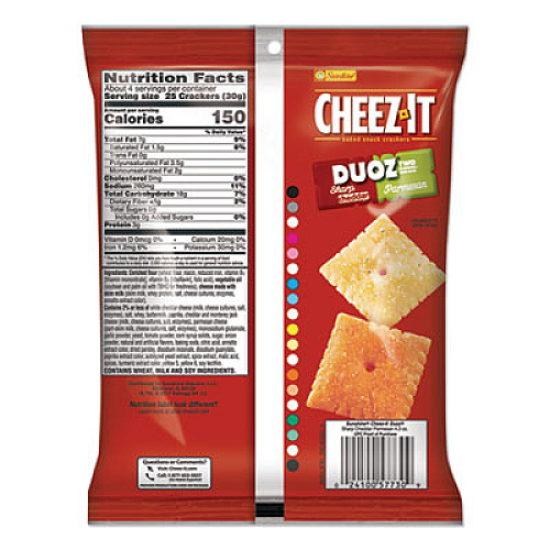 Sunshine CHEEZ-IT DUOZ CRACKERS, SHARP CHEDDAR AND PARMESAN, 4.3 OZ BAG, 6/PACK (2757053)