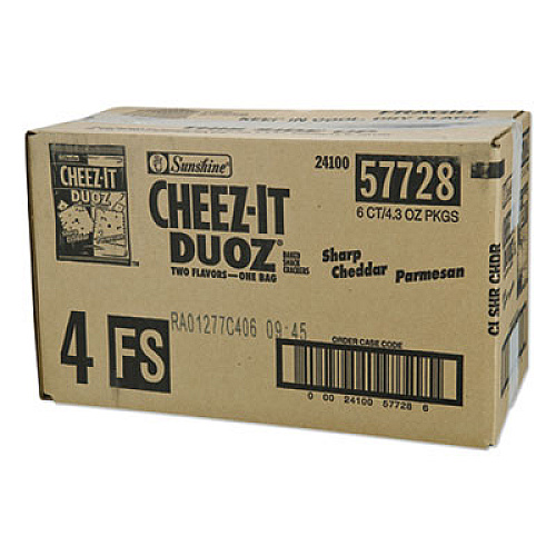 Sunshine CHEEZ-IT DUOZ CRACKERS, SHARP CHEDDAR AND PARMESAN, 4.3 OZ BAG, 6/PACK (2757053)