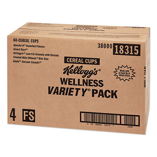 Kellogg's BREAKFAST CEREAL - SINGLE SERVE, CLASSIC WELLNESS ASSORTMENT, 2.2 OZ CUP, 60/CARTON (2757055)