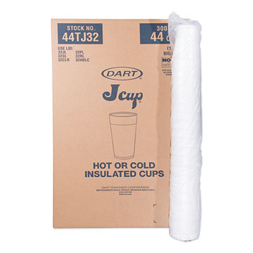 Dart Foam Drink Cups, 44 oz, White, 20/Sleeve, 15 Sleeves/Carton (44TJ32)