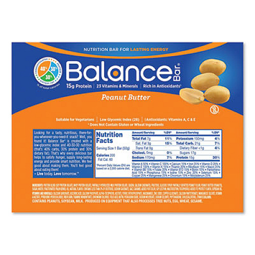 Balance Bar 40-30-30 NUTRITION BAR, PEANUT BUTTER, 1.76 OZ, 6/BOX (1730604)