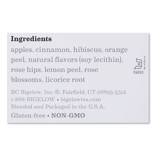 Bigelow APPLE CINNAMON HERBAL TEA, 0.09 TEA BAG, 28/BOX (635867)