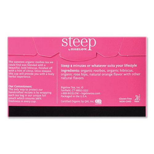 Bigelow STEEP TEA, ROOIBOS HIBISCUS HERBAL TEA, 0.08 OZ TEA BAG, 20/BOX (2072094)