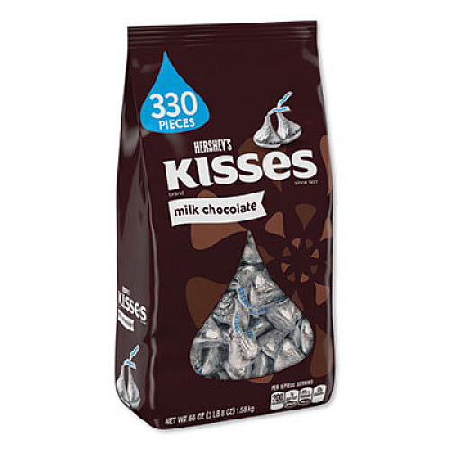 Hershey's KISSES, MILK CHOCOLATE, SILVER WRAPPERS, 56 OZ BAG (183795)