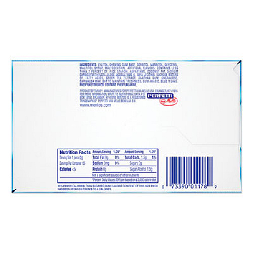 Mentos PURE FRESH SUGAR-FREE GUM, MINT, 15 PIECES/PACK, 10 PACKS/BOX (2051022)