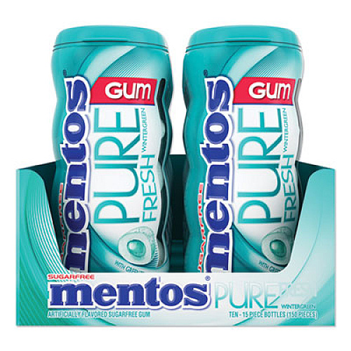 Mentos Pure Fresh Sugar-Free Gum, Wintergreen, 15 Pieces/Pack, 10 Packs/Box (VAM1463621)
