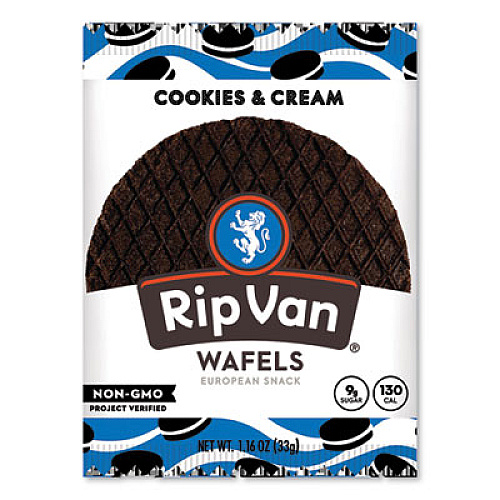 Rip Van Wafels - Single Serve, Cookies and Cream, 1.16 oz Pack, 12/Box (00388)