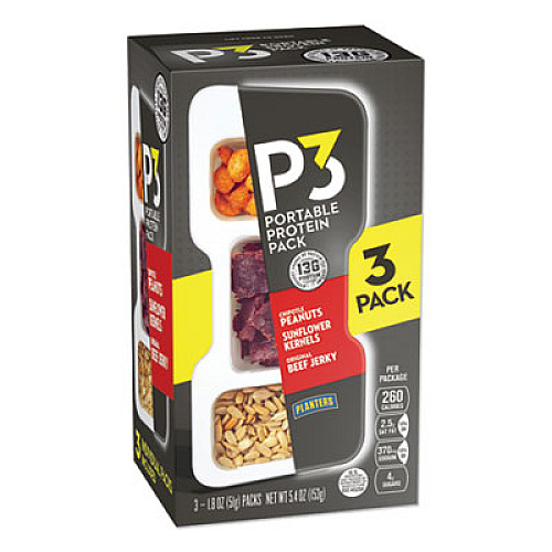 P3 PORTABLE PROTEIN PACK WITH PLANTERS PEANUTS, CHIPOTLE PEANUTS/ORIGINAL BEEF JERKY/SUNFLOWER KERNELS, 3/PACK (2830801)