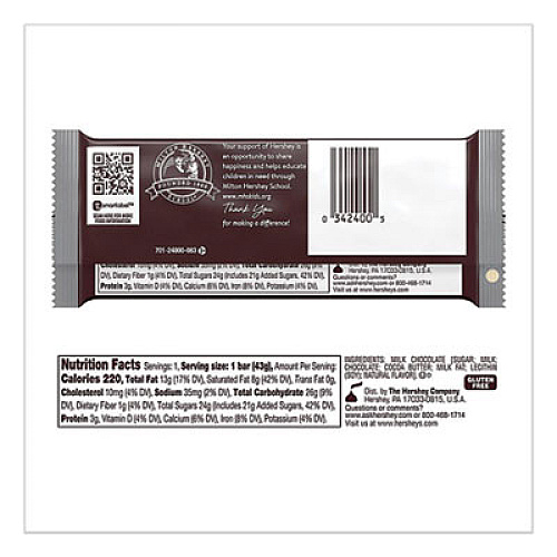 Hershey's CHOCOLATE BARS, MILK CHOCOLATE, 55.8 OZ, 36/BOX (779136)