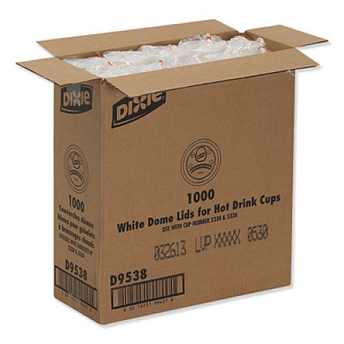 Dixie Dome Hot Drink Lids, Fits 8 oz Hot Cups, Plastic, White, 100/Sleeve, 10 Sleeves/Carton (D9538)