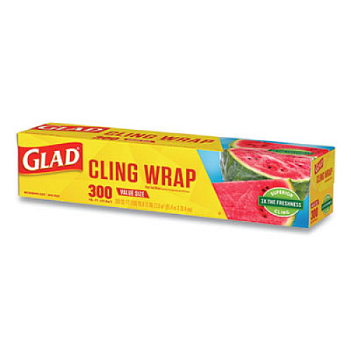 Glad Cling Wrap Plastic Wrap, 300 Square Foot Roll, Clear (00022EA)