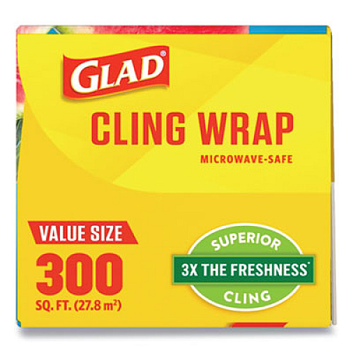 Glad Cling Wrap Plastic Wrap, 300 Square Foot Roll, Clear, 12/carton (00022)