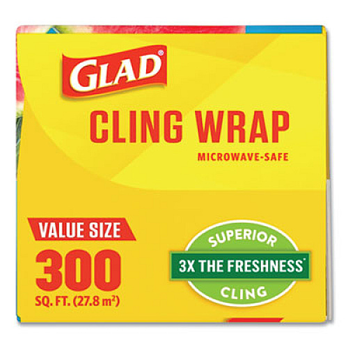 Glad Cling Wrap Plastic Wrap, 300 Square Foot Roll, Clear (00022EA)