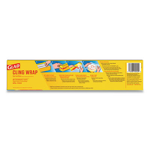 Glad Cling Wrap Plastic Wrap, 300 Square Foot Roll, Clear, 12/carton (00022)